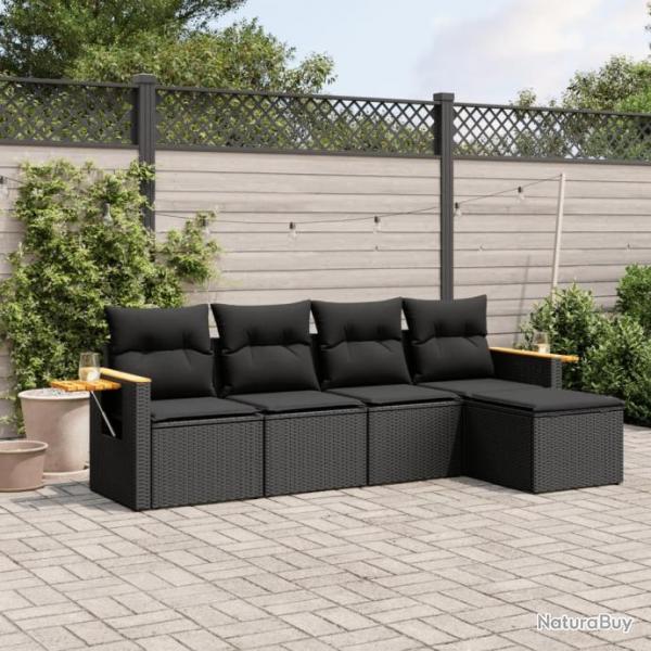 Salon de jardin 5 pcs avec coussins noir rsine tresse