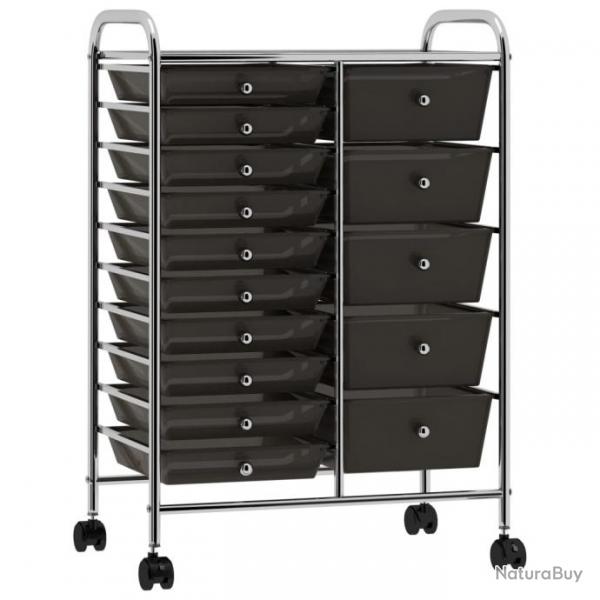 Chariot de rangement mobile  15 tiroirs XXL Noir Plastique