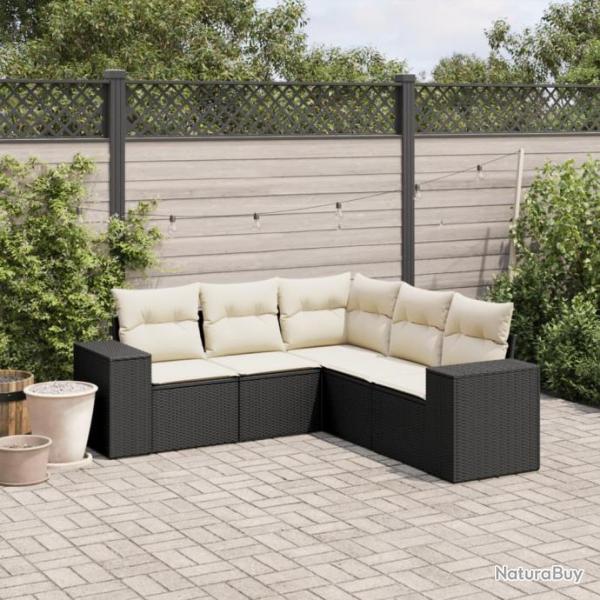 Salon de jardin 5 pcs avec coussins noir rsine tresse