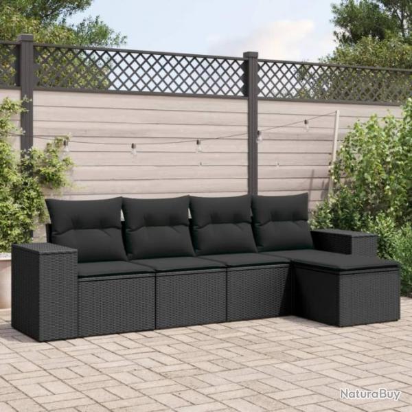 Salon de jardin 5 pcs avec coussins noir rsine tresse