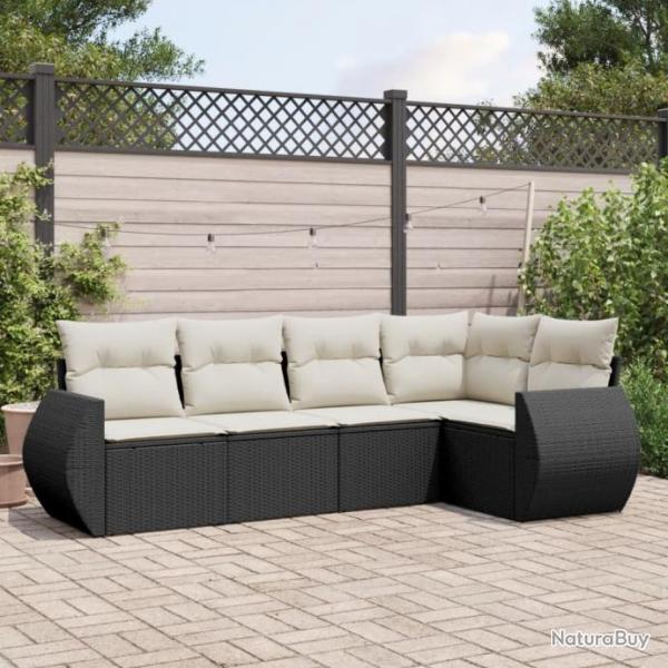 Salon de jardin 5 pcs avec coussins noir rsine tresse