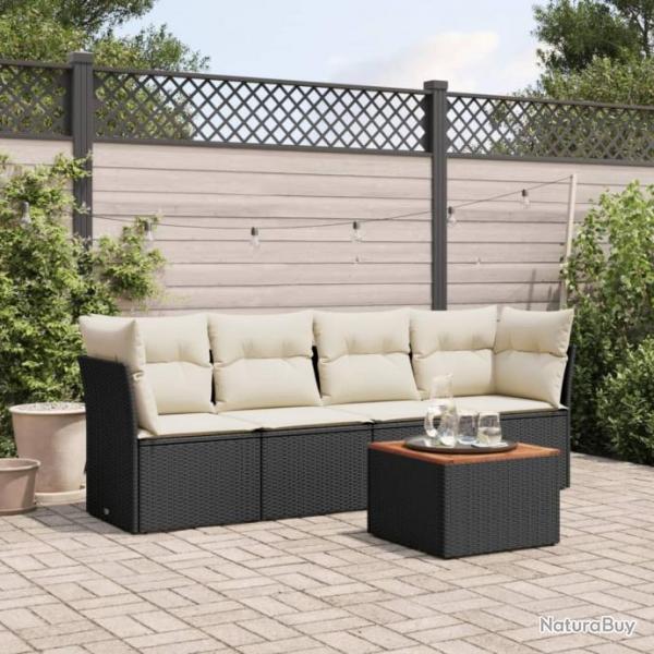 Salon de jardin 5 pcs avec coussins noir rsine tresse