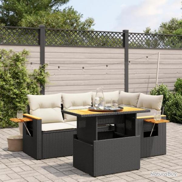 Salon de jardin 5 pcs avec coussins noir rsine tresse