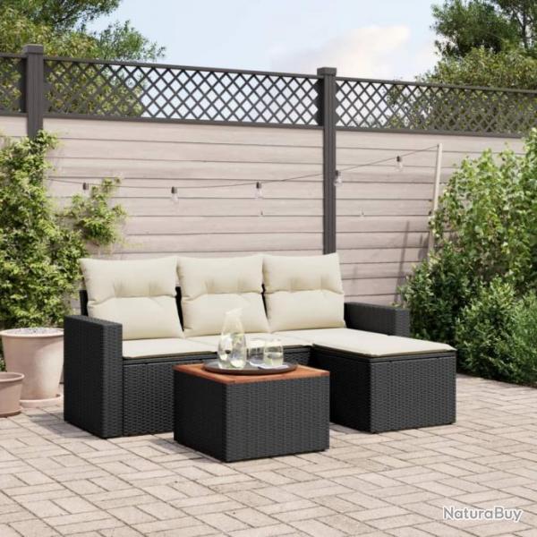 Salon de jardin 5 pcs avec coussins noir rsine tresse