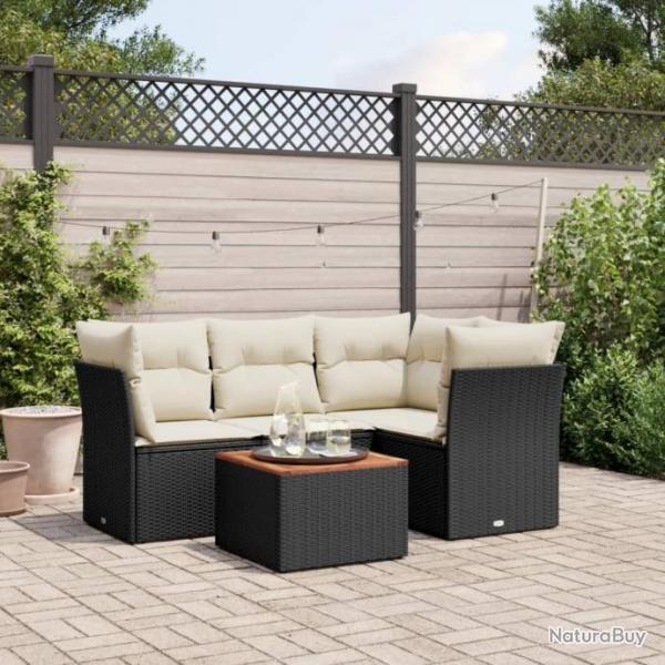 Salon de jardin 5 pcs avec coussins noir rsine tresse