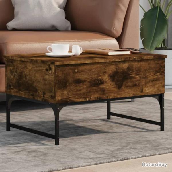 Table basse chne fum 70x50x40 cm bois d'ingnierie et mtal