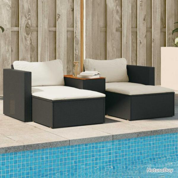 Salon de jardin 5 pcs avec coussins noir rsine tresse acacia