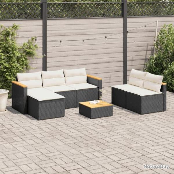 Salon de jardin 5 pcs avec coussins noir rsine tresse acacia