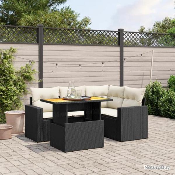 Salon de jardin 5 pcs avec coussins noir rsine tresse