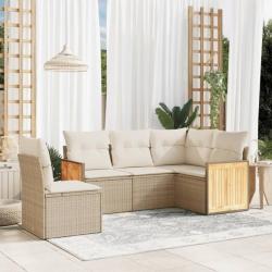 Salon de jardin avec coussins 5 pcs beige résine tressée