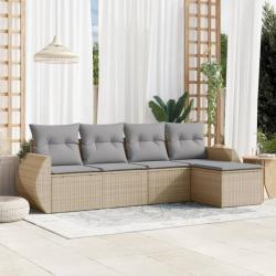 Salon de jardin avec coussins 5 pcs beige résine tressée