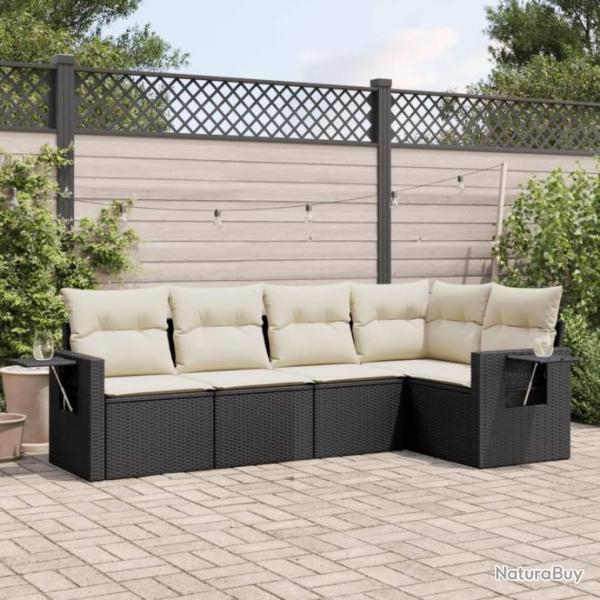 Salon de jardin 5 pcs avec coussins noir rsine tresse