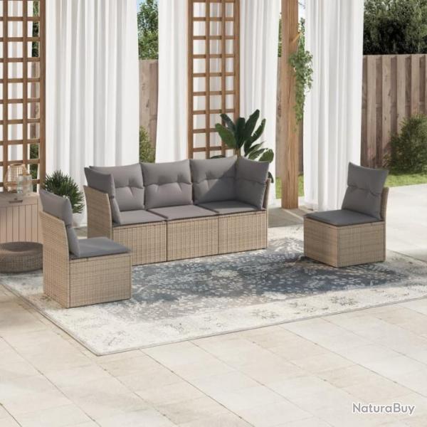 Salon de jardin avec coussins 5 pcs beige rsine tresse