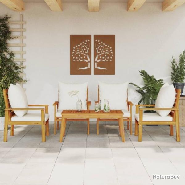 Salon de jardin avec coussins 5 pcs Bois d'acacia solide