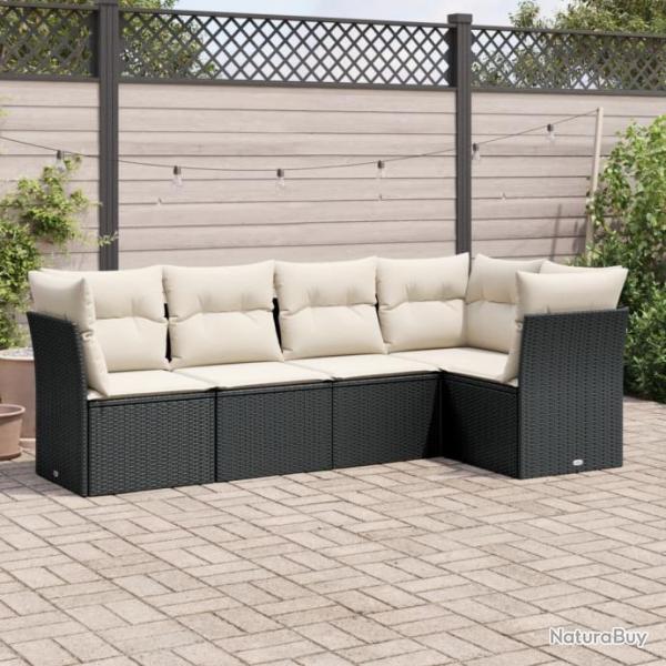 Salon de jardin 5 pcs avec coussins noir rsine tresse