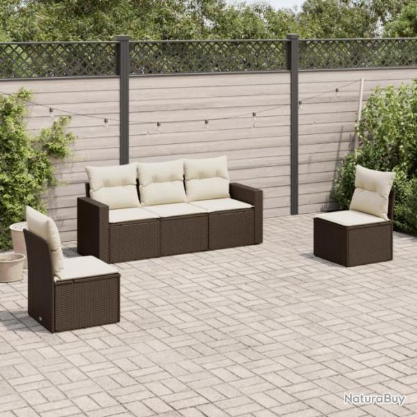 Salon de jardin avec coussins 5 pcs marron rsine tresse