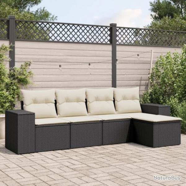 Salon de jardin 5 pcs avec coussins noir rsine tresse