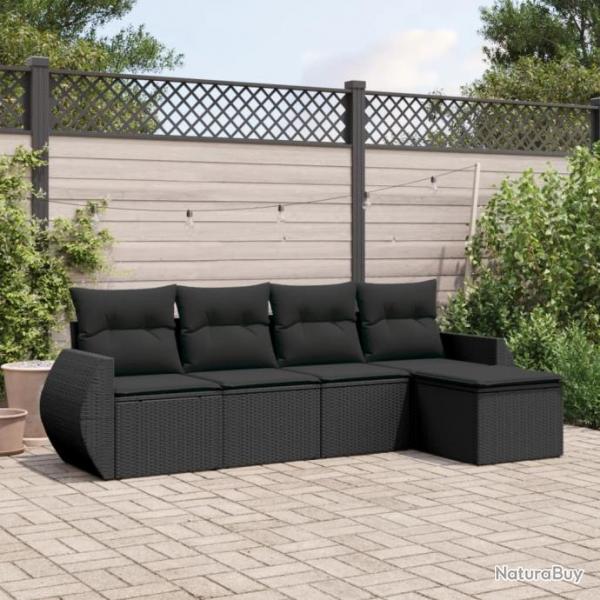 Salon de jardin 5 pcs avec coussins noir rsine tresse