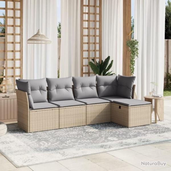 Salon de jardin avec coussins 5pcs mlange beige rsine tresse