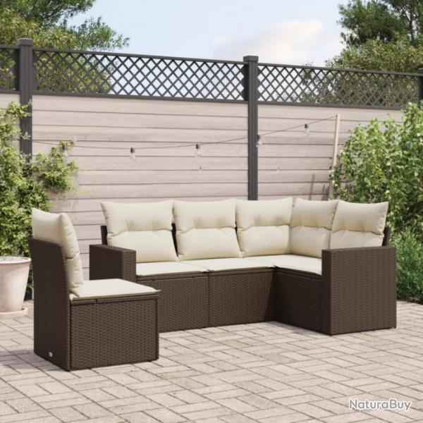 Salon de jardin avec coussins 5 pcs marron rsine tresse