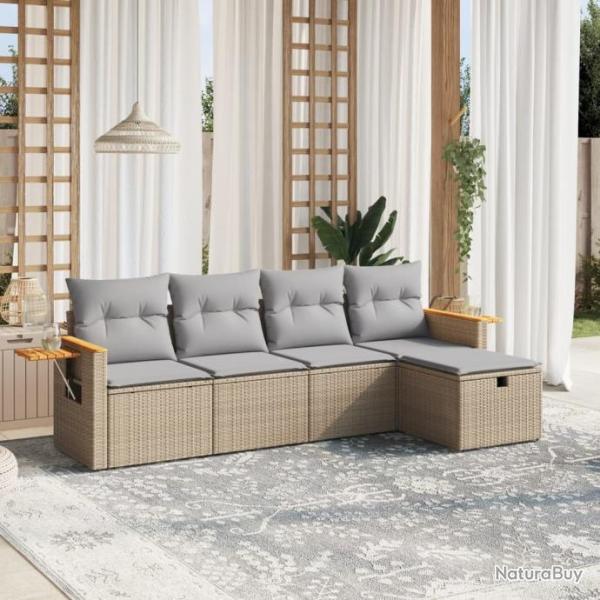 Salon de jardin avec coussins 5pcs mlange beige rsine tresse