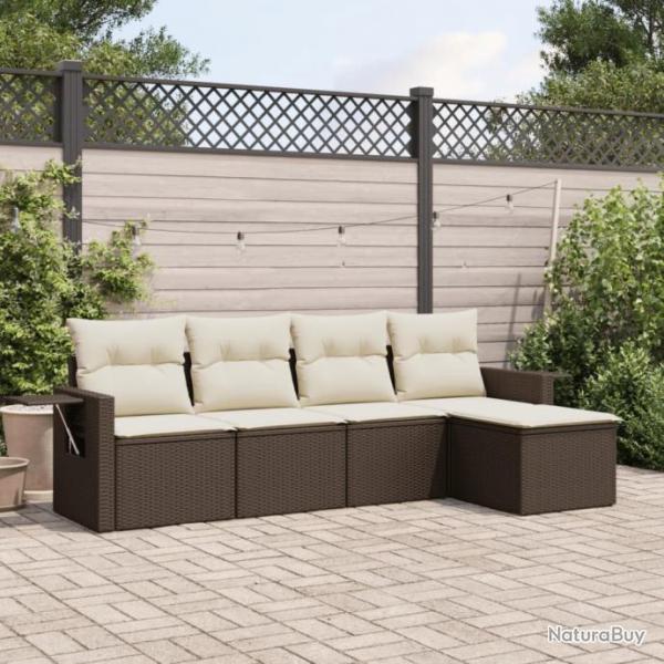 Salon de jardin avec coussins 5 pcs marron rsine tresse