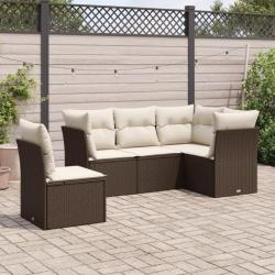 Salon de jardin avec coussins 5 pcs marron résine tressée