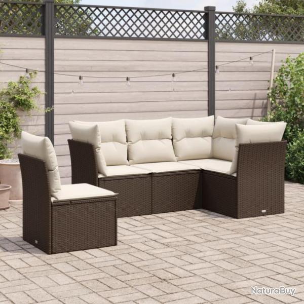 Salon de jardin avec coussins 5 pcs marron rsine tresse