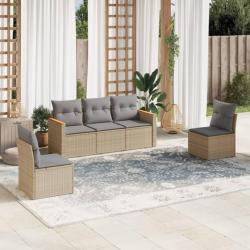 Salon de jardin avec coussins 5pcs mélange beige résine tressée