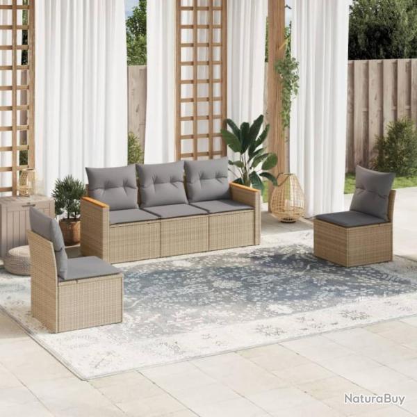 Salon de jardin avec coussins 5pcs mlange beige rsine tresse