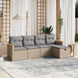 Salon de jardin avec coussins 5pcs mélange beige résine tressée