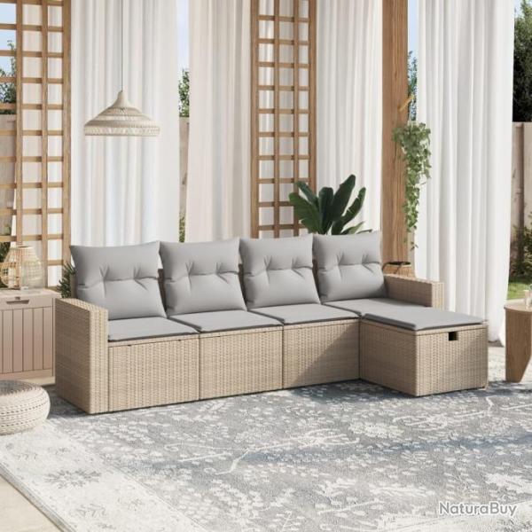 Salon de jardin avec coussins 5pcs mlange beige rsine tresse