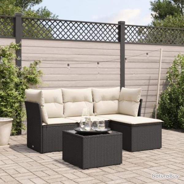 Salon de jardin 5 pcs avec coussins noir rsine tresse