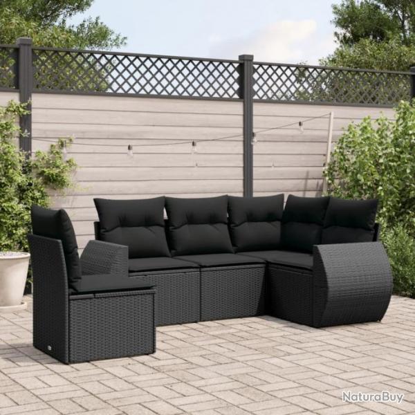 Salon de jardin 5 pcs avec coussins noir rsine tresse