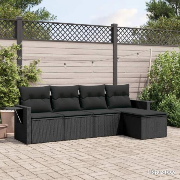 Salon de jardin 5 pcs avec coussins noir rsine tresse