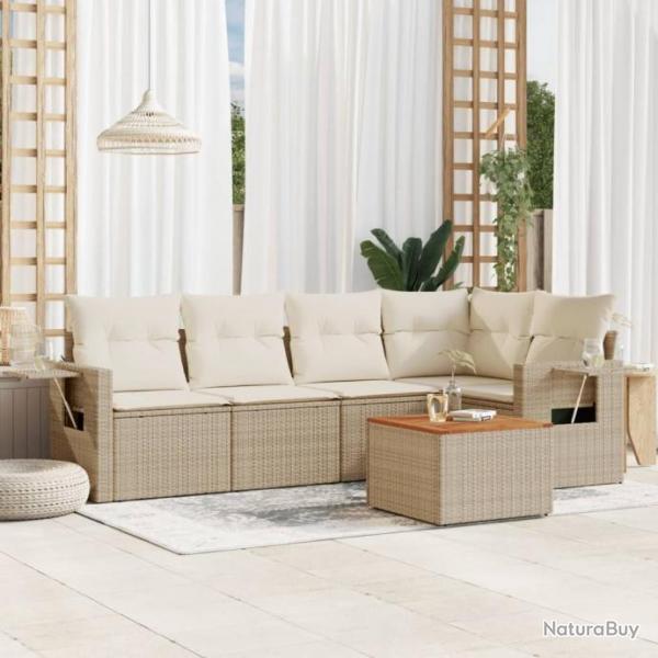 Salon de jardin avec coussins 6 pcs beige rsine tresse