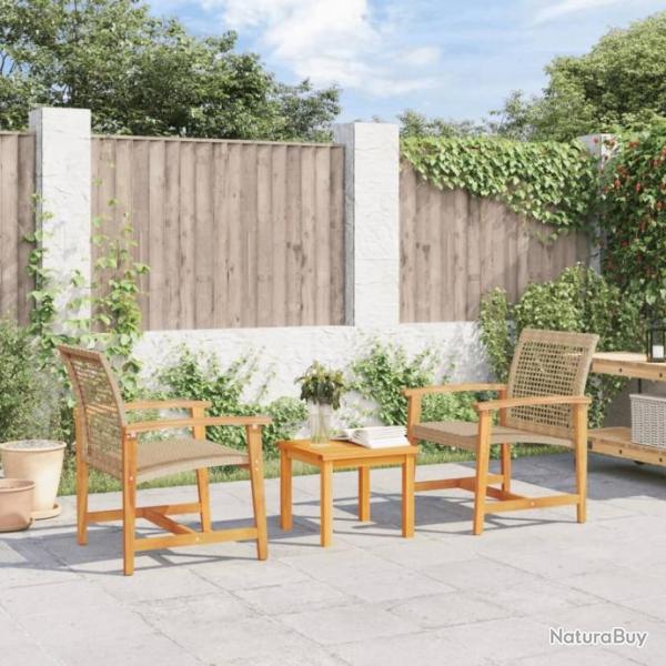 Ensemble de bistro 3 pcs beige rsine tresse et bois d'acacia