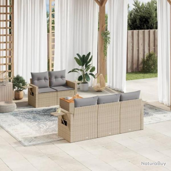 Salon de jardin avec coussins 6 pcs beige rsine tresse