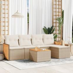 Salon de jardin avec coussins 6 pcs beige résine tressée