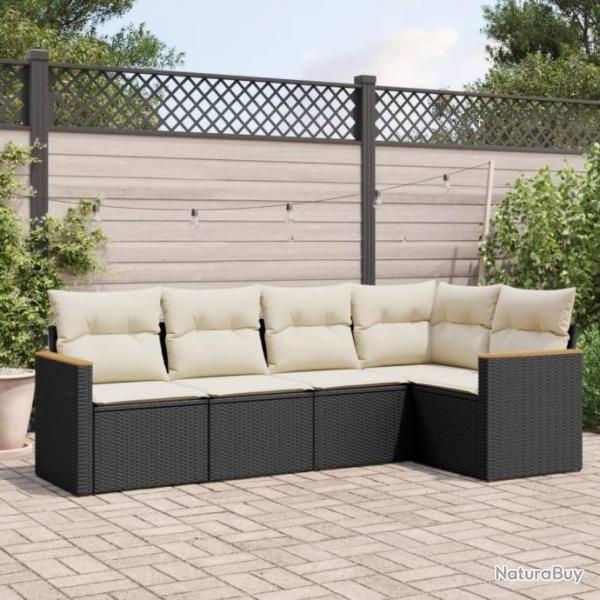 Salon de jardin 5 pcs avec coussins noir rsine tresse