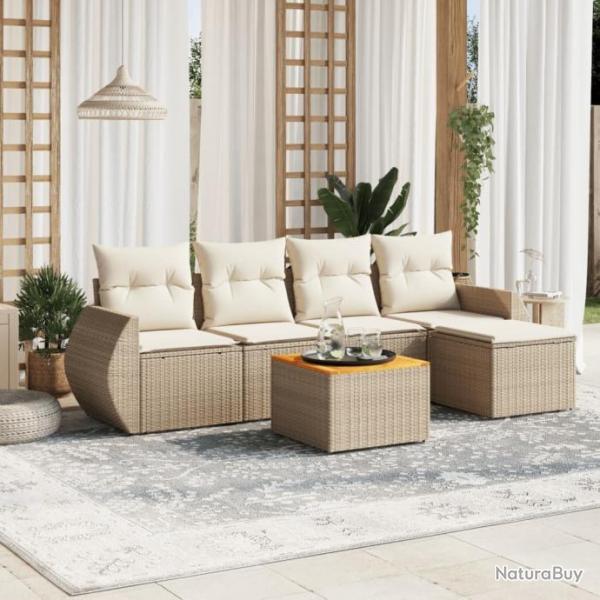 Salon de jardin avec coussins 6 pcs beige rsine tresse