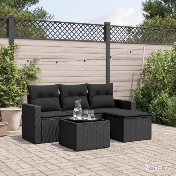 Salon de jardin 5 pcs avec coussins noir rsine tresse