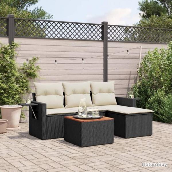 Salon de jardin 5 pcs avec coussins noir rsine tresse