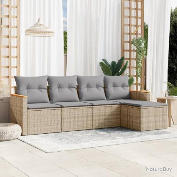 Salon de jardin avec coussins 5pcs mlange beige rsine tresse