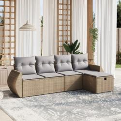 Salon de jardin avec coussins 5pcs mélange beige résine tressée