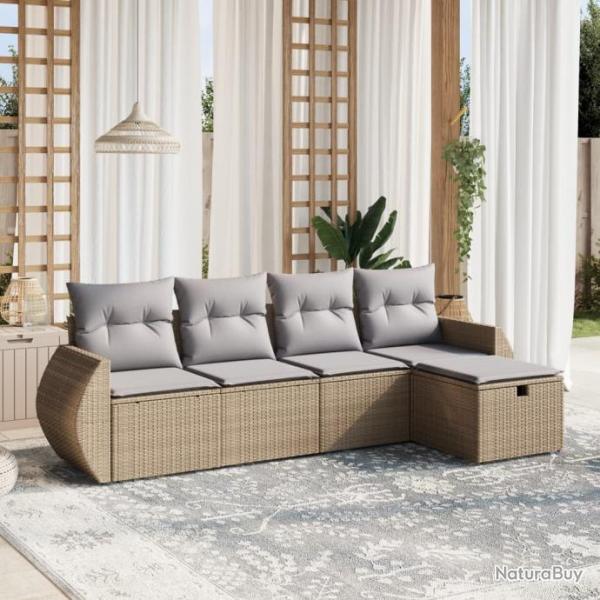 Salon de jardin avec coussins 5pcs mlange beige rsine tresse