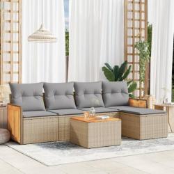 Salon de jardin avec coussins 6 pcs beige résine tressée