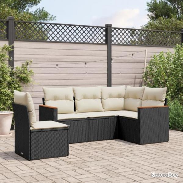 Salon de jardin 5 pcs avec coussins noir rsine tresse