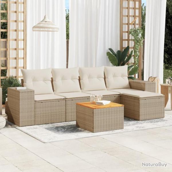 Salon de jardin avec coussins 6 pcs beige rsine tresse