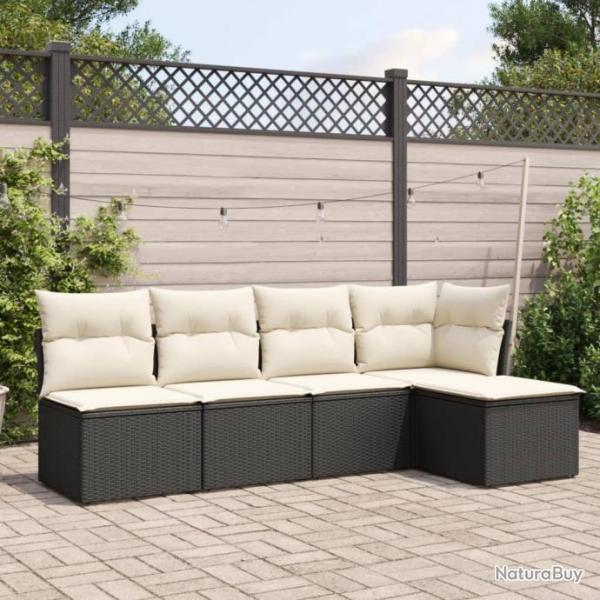 Salon de jardin 5 pcs avec coussins noir rsine tresse